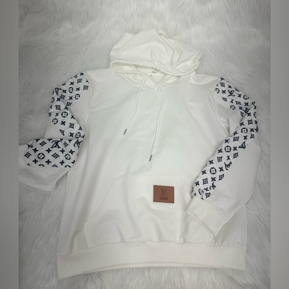 Supreme LV White Hoodie with Logo Sleeves + Supreme LV sweats SET